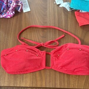 CUPSHE Red Bikini Top with Gold Accents NWT